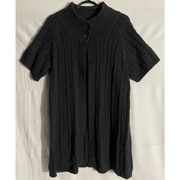Lane Bryant 14/16w Long Black Cotton Blend Knit Cardigan Sweater Short Sleeve - Picture 1 of 10